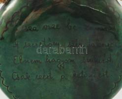 1863 Pálinkás butéla. Feliratos, Mázas kerámia, kis Kántor, SZabó Karcag, száján apró lepattanással ...