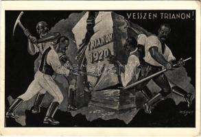 Vesszen Trianon! Kiadja a Magyar Nemzeti Szövetség / Hungarian irredenta propaganda art postcard, Treaty of Trianon s: Zsolt (EK)