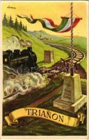 Trianon, gőzmozdony. Kiadja az Ereklyés Országzászló Nagybizottsága / Hungarian irredenta propaganda, Hungarian flag, locomotive s: Lamoss (EK)