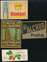 6 db külföldi bőröndcímke + Kinizsi sör és Csipkeíz címkék