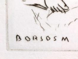 Borsos Miklós (1906-1990): Pásztor. Rézkarc, papír, jelzett a dúcon. Üvegezett, sérült fakeretben, 2...