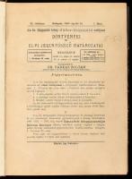 1902-1907 A m. kir. közigazgatási bíróság általános közigazgatási osztályának döntvényei és elvi jelentőségű határozatai. Szerk.: Dr. Farkas Zoltán. VI-XI. évf. egybekötött számai (nem teljes). Aranyozott, bordázott gerincű félbőr-kötésben, néhány koszos lappal, egy lap kijár.