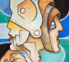 Szendrei József (1989-, "Pesti Józsi"): Arcok. Olaj, vászon. Jelezve jobbra lent. 53x46,5 ...