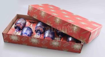 Dúsan csiszolt kristály kék borospohár szett, 6 db, original dobozban, hibátlan, m: 22 cm