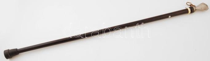 Angol sétabot, díszes historizáló fejjel, csontgyűrűvel, követ imitáló berakással, h: 92 cm