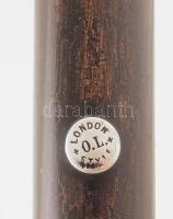 Angol sétabot, díszes historizáló fejjel, csontgyűrűvel, követ imitáló berakással, h: 92 cm