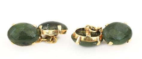 Arany (Au) 14K mandzsettagomb párban zöld zafír betéttel, jelzett, dobozban, bruttó: 11,6 g