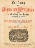 Galletti, Johann Georg August:Fortsetzung der Algemeinen Welthistorie durch eine Gesellschaft von Gelehrten in Deutschland und Engeland angefertigt. 49. Thelis 3. Band. Halle, 1801. Jakob Gebauer. 1 t(litogárfia) + 496p. Sérült, elvált korabeli félbőr kötésben / Damaged binding