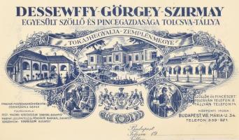 1930 Dessewffy-Görgey-Szirmay Egyesület Szőlő és Pincegazdasága Tolcsva fejléces számlájának fejléce