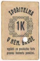 Csehország (történelmi tartomány) / Nemecky (Havlickuv) Brod Takarékpénztár 1914. 1K bélyegzéssel, lyukasztással érvénytelenítve T:F Bohemia / Nemecky (Havlickuv) Brod Savings Bank 1914. 1 Korun with overprint, cancelled by holes C:F