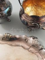 Dupper Bernhold Esslingen háromrészes art nouveau kávészervírozó szett. Ezüstözött, jelzett, tálca h...