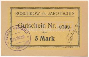 Német Birodalom / Posen / Roschkow bei Jarotschin ~1914. 5M utalvány T:AU German Empire / Posen / Roschkow bei Jarotschin ~1914. 5 Mark coupon C:AU