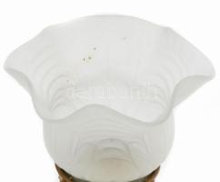 Bronz asztali lámpa, 2 helyen állítható, savmaratott búrával, m: 41 cm