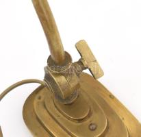 Bronz asztali lámpa, 2 helyen állítható, savmaratott búrával, m: 41 cm