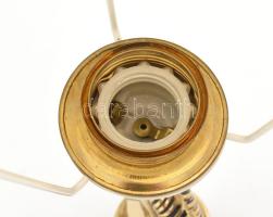 Bronz állatfej mintás asztali lámpa, márvány talapzaton, állatbőr mintás ernyővel, m: 48 cm