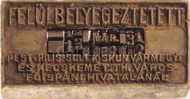 cca 1930 Pest-Pilis-Solt Kiskun vármegye Kecskemét th.j. város főispán hivatala, dátumbélyegző 55x33...