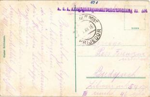 1916 Prijedor, church + "K.U.K. MILIT. POST PRIJEDOR" + "K.u.k. Kriegsgefangenenarbei...