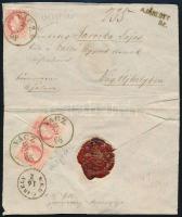 1868 5kr + 5kr pár, mindhárom bélyeg vízjeles, ajánlott levélen VÁCZ - Vágújhely