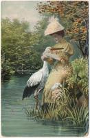 1908 Hölgy gólyával / Lady with stork