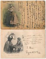 Blaha Lujza - 4 db régi hosszú címzéses dombornyomott színésznős képeslap