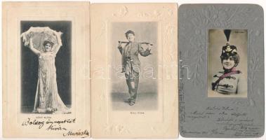 Küry Klára - 5 db régi hosszú címzéses dombornyomott színésznős képeslap