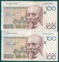 Belgium 1982-94. 100Fr (2x) klf aláírás T:III