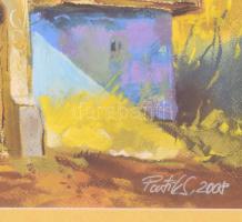 Portik Sándor (1959-): Napfényes utcarészlet. Pasztell, papír. Jelezve jobbra lent. 34x49 cm. Üvegez...