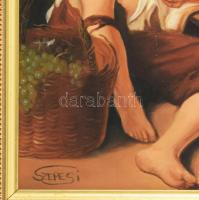 Szepesi Andor (1954-): Gyümölcsevők. Olaj, farost. Jelezve balra lent. 40x30 cm. Apró felületi sérül...