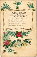 1904 Boldog Újévet / New Year greeting art postcard. Emb. Floral (fl)