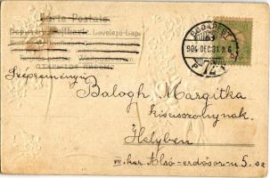 1904 Boldog Újévet / New Year greeting art postcard. Emb. Floral (fl)