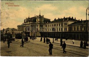 Brno, Brünn; Zentral-Bahnhof / railway station, tram (Rb)