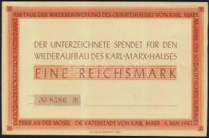 1947 Németország: téglajegy a Trier am Mosel-i Marx ház újjáépítéséhez