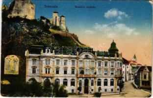 Trencsén, Trencín; Erzsébet szálloda, vár. Vasúti levelezőlapárusítás 31. sz. 1917. / hotel, castle (EK)