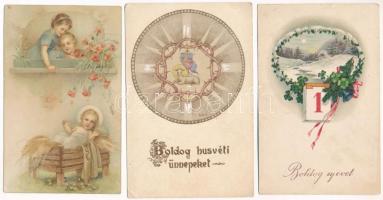 25 db RÉGI motívum képeslap vegyes minőségben: üdvözlőlapok / 25 pre-1945 motive postcards in mixed quality: greetings