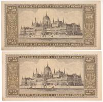 1946. 100.000.000P (2x) sorszámkövetők "P 119 084764 - P 119 084765" T:AU,XF hajtatlanok, ...