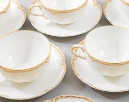 Limoges teás csésze alátéttel készlet, 11 darab alátét 9 darab csésze, jelzett, kopással