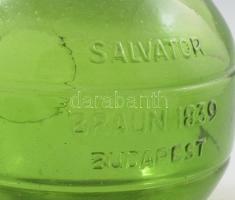 Salvator Braun 1839 Budapest zöld italos üveg, minimális pattogzással, m: 24 cm