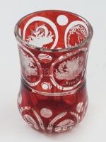 Emlékpohár. Csiszolt bíborpácolt üveg, monogrammal, cca 19. sz. közepe - második fele, minimális kopással, m: 9,5 cm