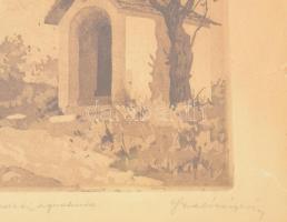 Szabó jelzéssel: Gellérthegyi kálvária (Budapest), 1921. Aquatinta, papír, lap széle sérült, üvegeze...