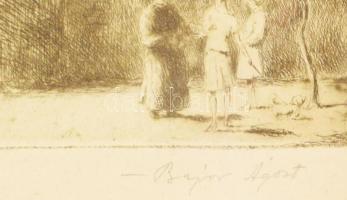 Bajor Ágost (1892-1958): Esztergomi részlet. Rézkarc, papír, jelzettt, üvegezett fakeretben, 18×13 c...