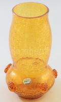 Bohemia krakléüveg váza. Címkével jelzett, hibátlan, m: 21 cm