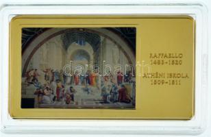 DN &quot;A világ leghíresebb festményei / Raffaello 1483-1520. - Athéni iskola 1509-1511.&quot; aranyozott, multicolor Cu emlékérem kapszulában (35x60mm) T:PP