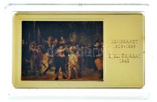 DN &quot;A világ leghíresebb festményei / Rembrandt 1606-1669. - Éjjeli őrjárat 1642.&quot; aranyozott, multicolor Cu emlékérem kapszulában (35x60mm) T:PP folt