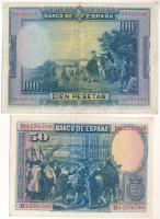 Spanyolország 1928. 50P + 100P T:XF,VF tűlyuk
Spain 1928. 50 Pesetas + 100 Pesetas C:XF,VF pin hole...
