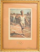 Kórusz József (1927-2010): Olimpiai futók. Színes rézkarc, papír, jelzett, üvegezett fakeretben, pas...