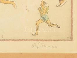 Ősz Dénes (1915-1980): Olimpiai atléták. Színes rézkarc, papír, jelzett, üvegezett fakeretben, paszp...