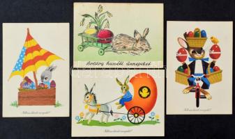 65 db MODERN magyar retro grafikai üdvözlő képeslap kis dobozban. Képzőművészeti Alap: HÚSVÉT / 65 modern Hungarian retro greeting graphic postcards in small box: Easter