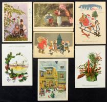 66 db MODERN magyar retro grafikai üdvözlő képeslap kis dobozban. Képzőművészeti Alap: KARÁCSONY / 66 modern Hungarian retro greeting graphic postcards in small box: Christmas