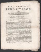 1826 Hazai s Külföldi Tudósítások. (31.) Pesten, Szerdán, Szent György Hava 19-ik napján 1826. Kissé sérült lapszélekkel, 8 p.