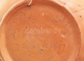 cca 1920, Patócs Mihály Hódmezővásárhely dísztál. Jelzett, mázkopásokkal, d: 22 cm